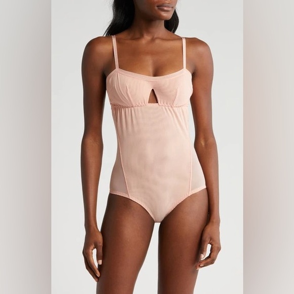 We Are HAH Under The Wire Mesh Bodysuit Copper Rose Pink NEW - Picture 6 of 7